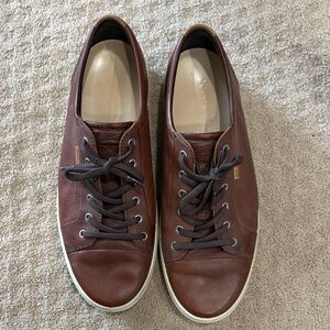 Ecco Brown Leather Low-Top Sneakers